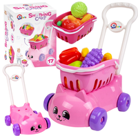 Wózek Edukacyjny Sklepowy Z Koszykiem I Zakupami Różowy Dla Dzieci 7563