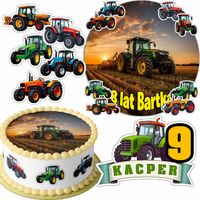 ZESTAW OPŁATEK NA TORT 20CM + 16 POSTACI - TRAKTOR CIĄGNIK + IMIĘ 15CM 18CM