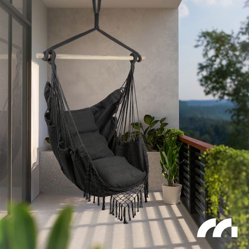 Fotel Wiszący Ogrodowy Krzesło Brazylijskie Kokon z Poduszkami Dark Gray na Arena.pl