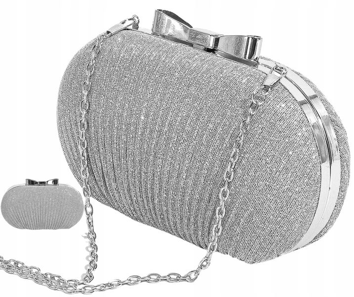 Srebrna Torebka Wieczorowa Kopertówka Wizytowa zdjęcie 9