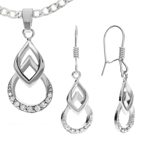 SREBRNY KOMPLET PRZESTRZENNY Z CYRKONIAMI SREBRO PRÓBY 925 zdjęcie 1