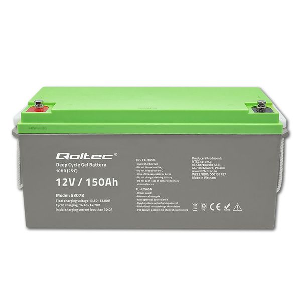 Qoltec Akumulator żelowy Deep Cycle 12V 150Ah zdjęcie 6