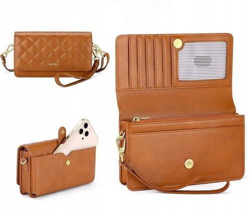 Torebka Damska na Ramię Skóra PU Kopertówka Brąz na Arena.pl