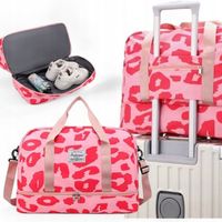 Torba podróżna dwukomorowa pakowna pojemna różowa duża panterka
