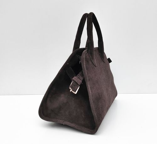 Torebka zamsz kuferek skóra naturalna brązowa czekoladowa espersso na Arena.pl