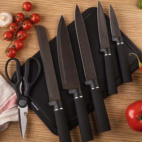 zestaw noży w stojaku z deską i chwytem na ręcznik klausberg kb-7977 na Arena.pl