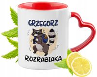 Kubek Czerwony Z Uszkiem W Kształcie Serca Dla Grzegorza Na Prezent