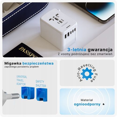 Adapter Podróżny VOOMY Y29 Z Ponad 170 Narodów - 2 Usb A 3 Usbc Biały na Arena.pl