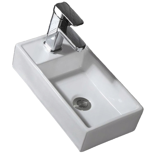 PROSTOKĄTNA ELEGANCKA UMYWALKA NABLATOWA CERAMICZNA BIAŁA Z POŁYSKIEM zdjęcie 1