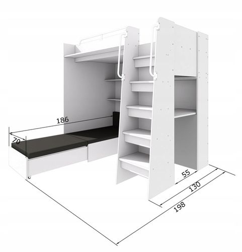 Łóżko piętrowe JSM7 z sofą i biurkiem biały mat + materac Radomenes na Arena.pl