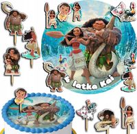 ZESTAW OPŁATEK NA TORT 20CM + TOPPERY PAPIEROWE - VAIANA MOANA 15CM 18CM