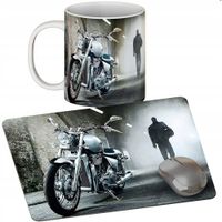 ZESTAW KUBEK + PODKŁADKA - MOTOCYKL - PREZENT WIELE WZORÓW + IMIĘ