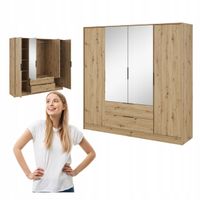 SZAFA GARDEROBA LUSTRO LIVIA 4DL OTWIERANA DĄB ARTISAN DUŻA SZUFLADY drążek