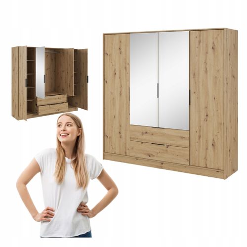 SZAFA GARDEROBA LUSTRO LIVIA 4DL OTWIERANA DĄB ARTISAN DUŻA SZUFLADY drążek na Arena.pl