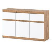 Komoda Biała Drewniana Nowoczesna 120cm 3 Szuflady Szafka Rtv Dąb Wotan