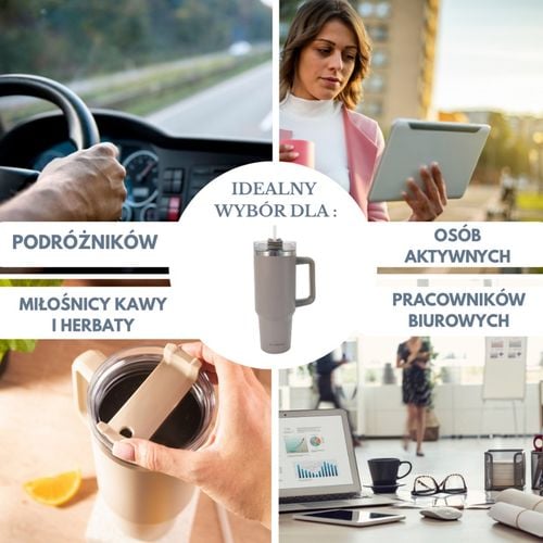 stalowy kubek termiczny termos 1100ml z rączką i słomką klausberg kb-7944 na Arena.pl