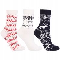 Skarpetki Damskie Świąteczne Bawełniane 3-PARY CIEPŁE PREZENT MORAJ 38-41