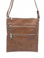 Torebka listonoszka dwie kieszonki na zamek brązowy T-8831#