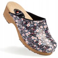 Drewniaki Damskie SKÓRZANE, POLSKIE Chodaki Zakryte w Kwiatki 35-41 PanSzew