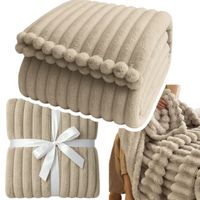 MIĘKKI KOC NARZUTA NA ŁÓŹKO CIEPŁY 230X220 BEŻOWY