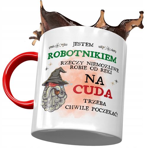 Kubek Czerwony Dla Robotnika Trzeba Poczekać Z Nadrukiem Ze Zdjęciem na Arena.pl