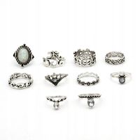 Srebrny ZESTAW PIERŚCIONKÓW RETRO PUNK BOHO 15