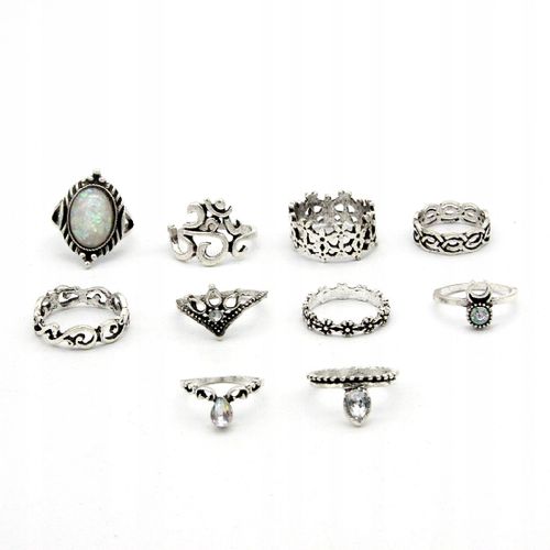 Srebrny ZESTAW PIERŚCIONKÓW RETRO PUNK BOHO 15 na Arena.pl