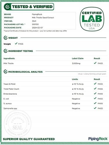 PipingRock Ostropest plamisty Ekstrakt 3000 mg Sylimarina 100k Milk Thistle na Arena.pl