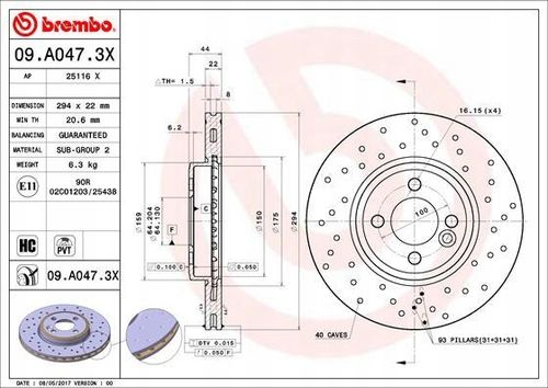 TARCZA HAM PRZOD 294X22 V XTRA BREMBO na Arena.pl