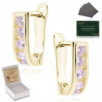 ZŁOTE KOLCZYKI 585 DLA DZIECI 925 JASNORÓŻOWE CYRKONIE PAMIĄTKA CHRZTU ŚW.