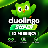 DUOLINGO SUPER | 12 MIESIĘCY | BRAK REKLAM | NIELIMITOWANE SERCA