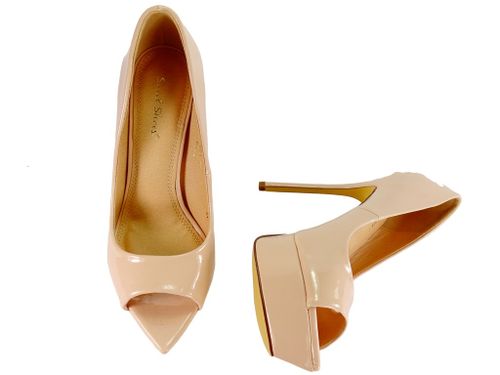 Beżowe nude szpilki na platformie z odkrytym palcem 38 na Arena.pl