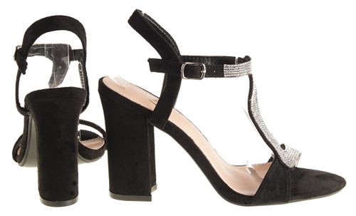 Sandały zamszowe na obcasie słupku 9,5 cm. czarne Rozmiar obuwia - 41, Długość wkładki [cm]: - 26,50 cm. na Arena.pl