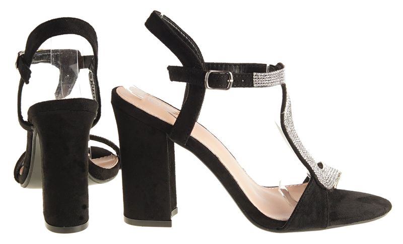 Sandały zamszowe na obcasie słupku 9,5 cm. czarne Rozmiar obuwia - 41, Długość wkładki [cm]: - 26,50 cm. zdjęcie 5