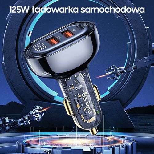 usams ład. sam. 2xusb+1xusb-c 125wfast charge transparent black na Arena.pl