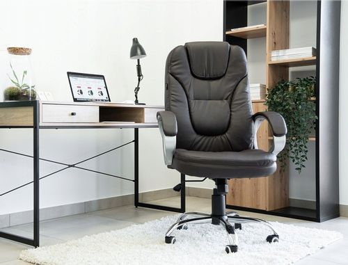 FOTEL BIUROWY OBROTOWY KRZESŁO BIUROWE OBROTOWE ERGONOMICZNY SKÓRZANY BRĄZ na Arena.pl