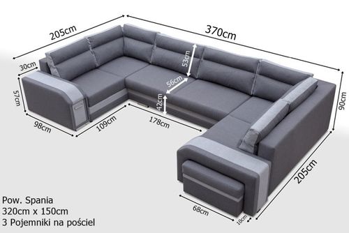 Narożnik ASENA U 370 cm PUFA i BAREK na Arena.pl