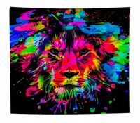 Dekoracja ŚCIENNA UV OBRAZ Fluorescencyjny GOBELIN ODBLASK 150x150cm Lew2