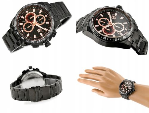 ZEGAREK MĘSKI G. ROSSI VIPER +BOX +GRAWER datownik bransoleta srebrny na Arena.pl