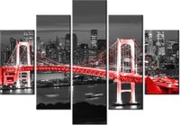 105CM 150CM OBRAZ 5 ELEM TOKYO MOST TĘCZOWY CZERWIENI DRUK