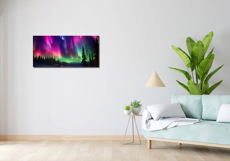 Obraz 90x40cm Zorza Nad Lasem zdjęcie 2