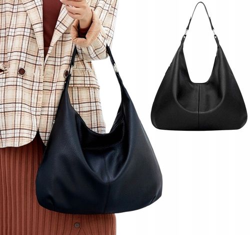 Damska Torebka Skórzana Czarna Worek Pojemna A4 na Arena.pl