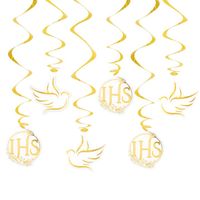 Dekoracja wisząca świderki Komunia Święta IHS biało-złote, 6 szt.