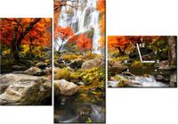 100CM 70CM ZEGAR 3 ELEM JESIENNY WODOSPAD ŚCIENNY OBRAZ