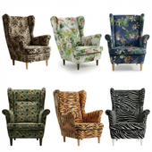 Fotel uszak skandynawski Ari Print Botanical