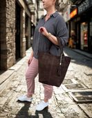 czekoladowa zamszowa torebka worek skóra naturalna SHOPPER A4 VERA PELLE