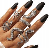 Komplet pierścionków srebrnych Metalowe Antyczne Srebro Punkowe węże snake