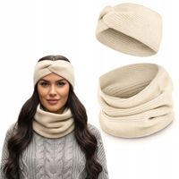 Komplet Damski OPASKA i KOMIN Ciepły Zestaw Zimowy PREMIUM Ecru