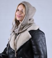 CZAPKA Kominiarka KAPTUR komin Balaclava damska ciepła miekka zimowa Latte