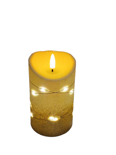 Świeczka dekoracyjna ecru z złotym brokatem i łańcuszkiem led 8,5cm*13 cm na Arena.pl